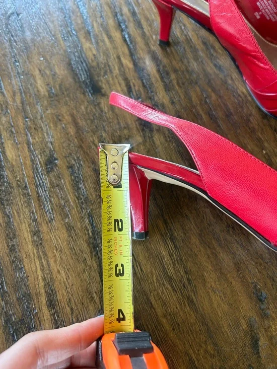 Bandolino VTG Y2K Red Leather Slingback Crossover Coquette Kitten Heels 5.5 - Picture 8 of 8